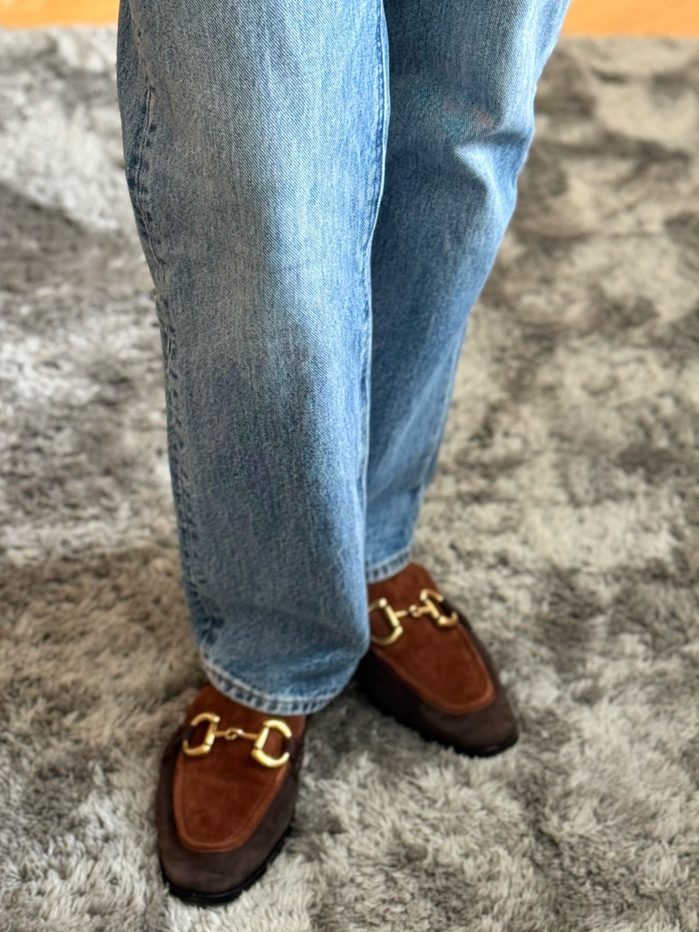 Jeffrey Campbell Brown Suede Loafers with Gold Hardware